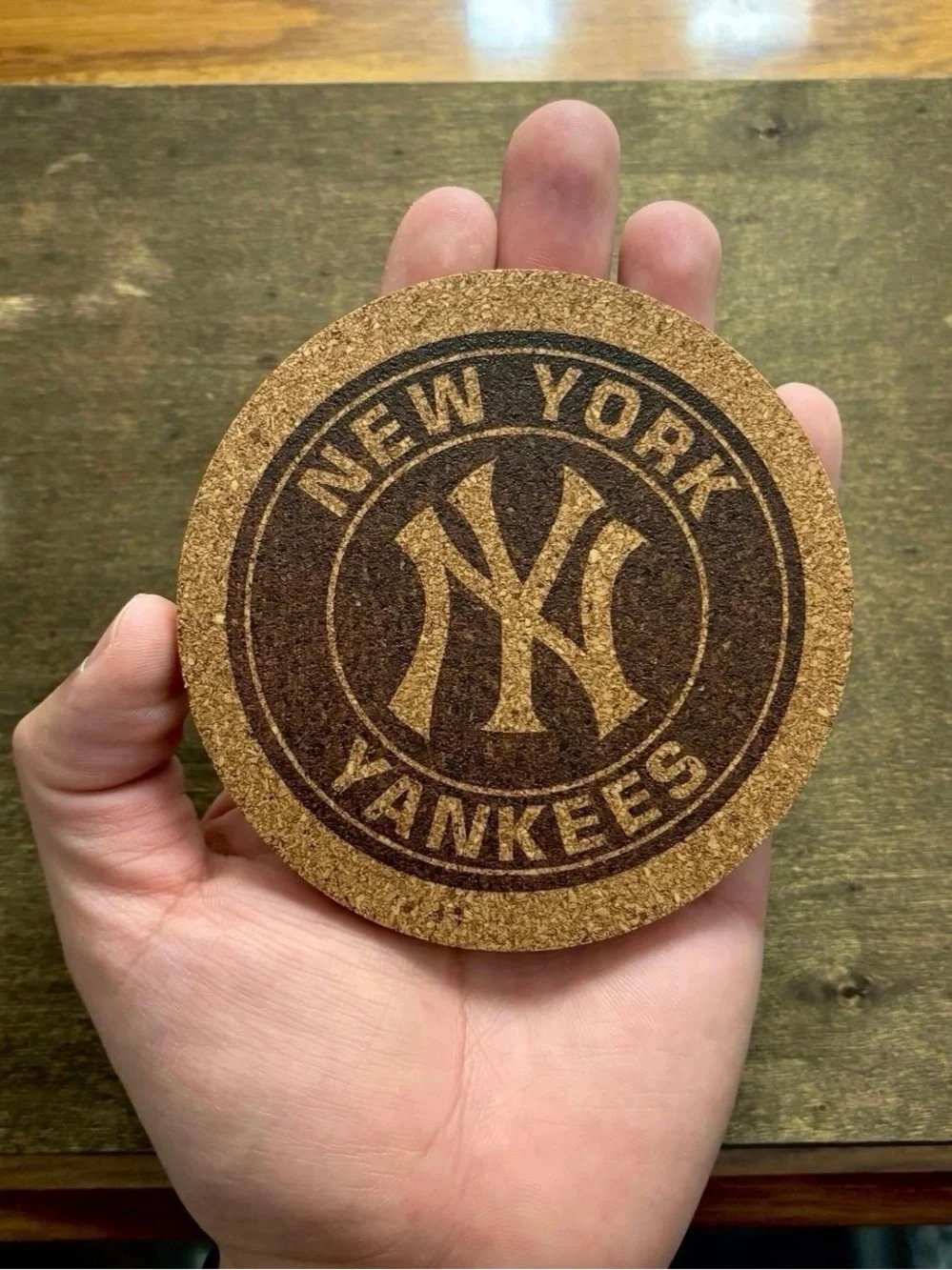 New York Yankees Logo Laser Engraved Cork Coaster